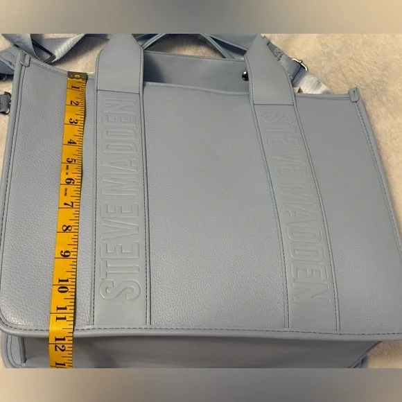 NWT Steve Madden BWEBBER-EL Light Blue Soft Faux Leather Tote w/Adjustable Strap - Picture 11 of 15